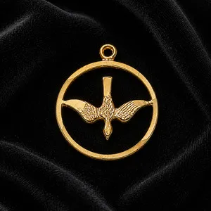Authentic Gold Plated Silver Medals Holy Spirit Round Pendant Necklace with Chain
