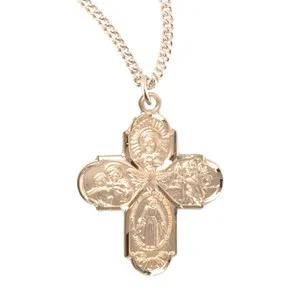 Authentic 16kt Gold Plated Sterling Silver 4-Way medal with Holy Spirit Necklace 18" Chain
