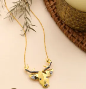 Authentic 14k Gold Plated 925 Sterling Silver The Spirit Reindeer Womens Pendant Jewelry