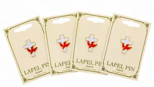 Authentic Gold Plated Cross and Red Holy Spirit Dove Enamel Lapel Pin - Lot of 4