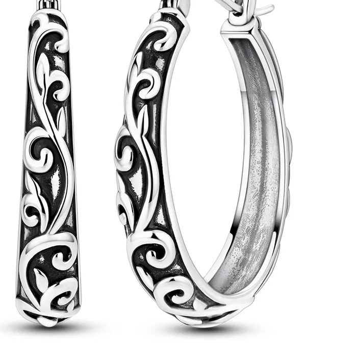 Authentic 925 Sterling Silver Earrings Zirconium Scroll- Pattern Hoop Earring For Anniversary Jewelry