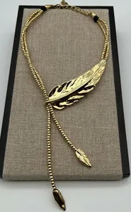 Authentic Uno De 50 Feather Necklace Gold Plated Leather Jewelry Accessory