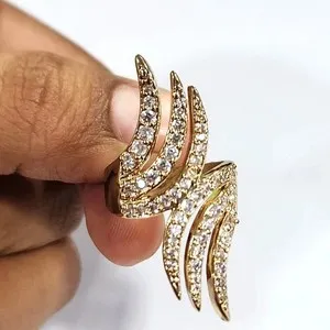 Authentic 2Ct Round Cut Real Moissanite Feather Bypass Wedding Ring 14K Yellow Gold Plated