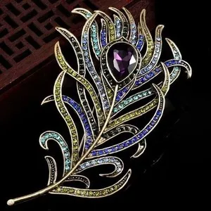 Authentic The Gilded Plume: Pear-Cut Lab-Created Amethyst Feather Brooch in 14K Yellow Gold Plating
