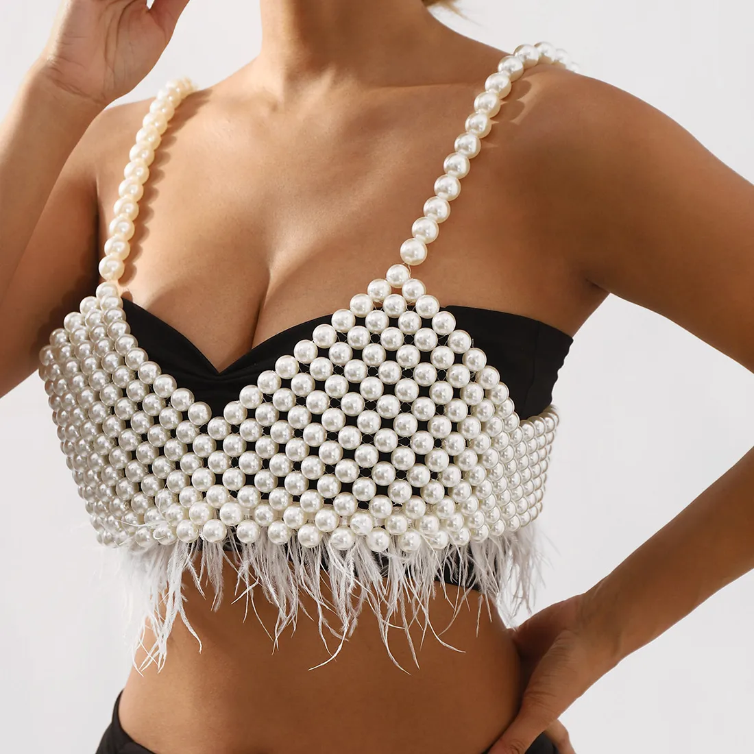 Authentic Whispers of the Feathered Muse: Protective Bra Chain of Pearled Radiance