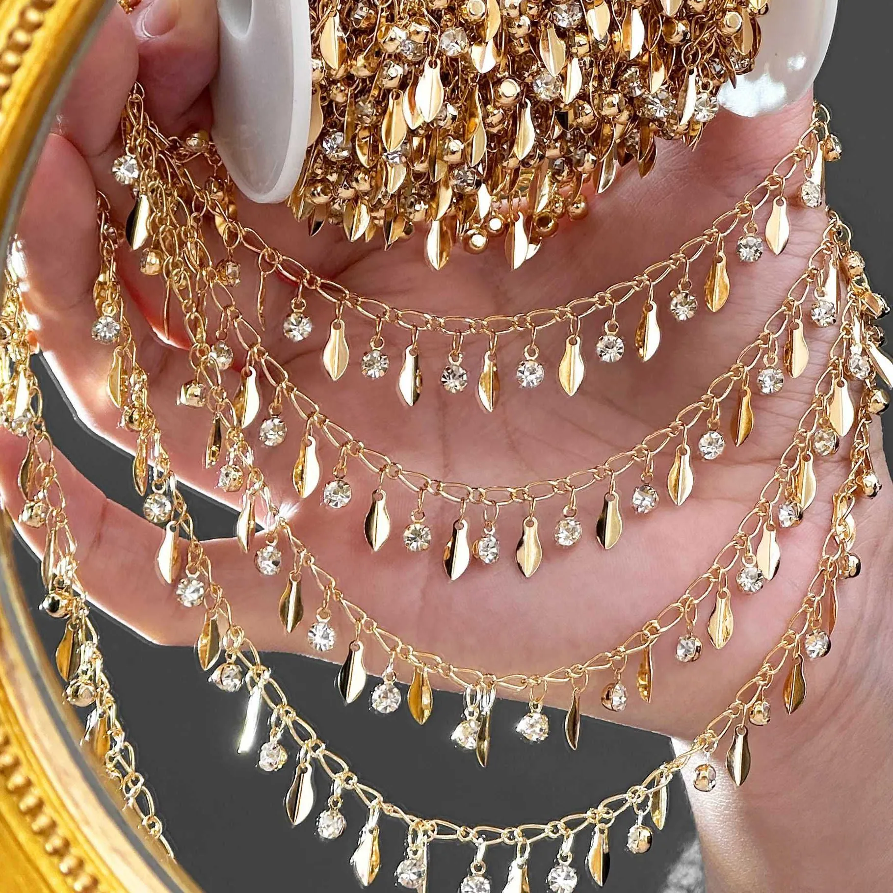 Authentic 0.5/1/2m Gorgeous Handmade Chain Feather Star Tassel Chain DIY Bracelet Necklace Headwear Jewelry Clothing Accessories