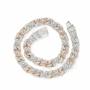 Authentic Hip Hop Two-Tone Gold Plated Fully Inlaid Zircon Infinity Flower Cuban Chain A++
