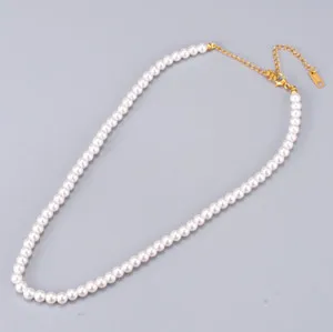 Authentic Women 18K Gold Plated 5mm Artificial Pearl Necklace 16-20" PE46