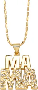 Authentic Gold Plated Crystal 'MAMA' Pendant Necklace 18kGold Chain 46cm Alphabet Charm