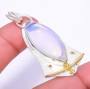 Authentic Milky Opal 925 Silver Two Tone Gold Plated Pendant 2.11" P1792-46