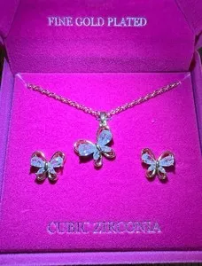 Authentic Danecraft Gold Plated Butterfly CZ Necklace & Earrings Set NSB0070-A46