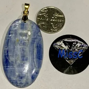 Authentic KYANITE HUGE 46MMx22MM OVAL PENDANT WITH GOLD PLATED BAIL