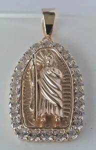 Authentic 925 STERLING SILVER GOLD plated Virgin of Guadalupe Pendant CZ stones 46x21MM