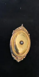 Authentic Impressive Biedermeier brooch/pendant, gold plated with pearl, 46 x 25 mm, 9.2 g
