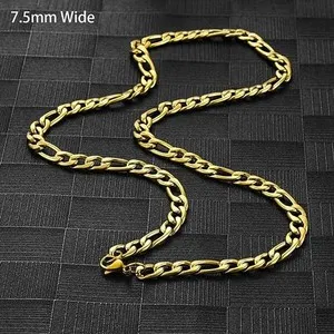 Authentic Gold Plated Figaro Chain Necklace for Men Women | Choker Jewelry