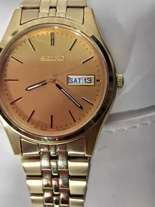 Authentic Seiko PRESIDENT 7N43-9048 Quartz Gold Plated Mens Bracelet Watch With Box B46