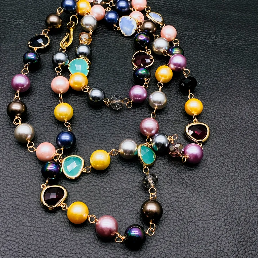 Authentic Celestial Tides: The 46-Inch Polychromatic Shell Pearl & Crystal Alchemical Strand