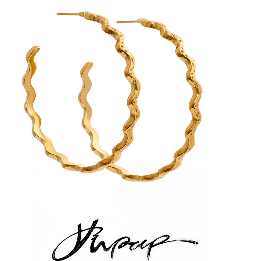 Authentic Yhpup 46*46mm Wave C Shape Huggie Earrings for All Occasions Daily Versatile Minimalist Attractive Jewelry