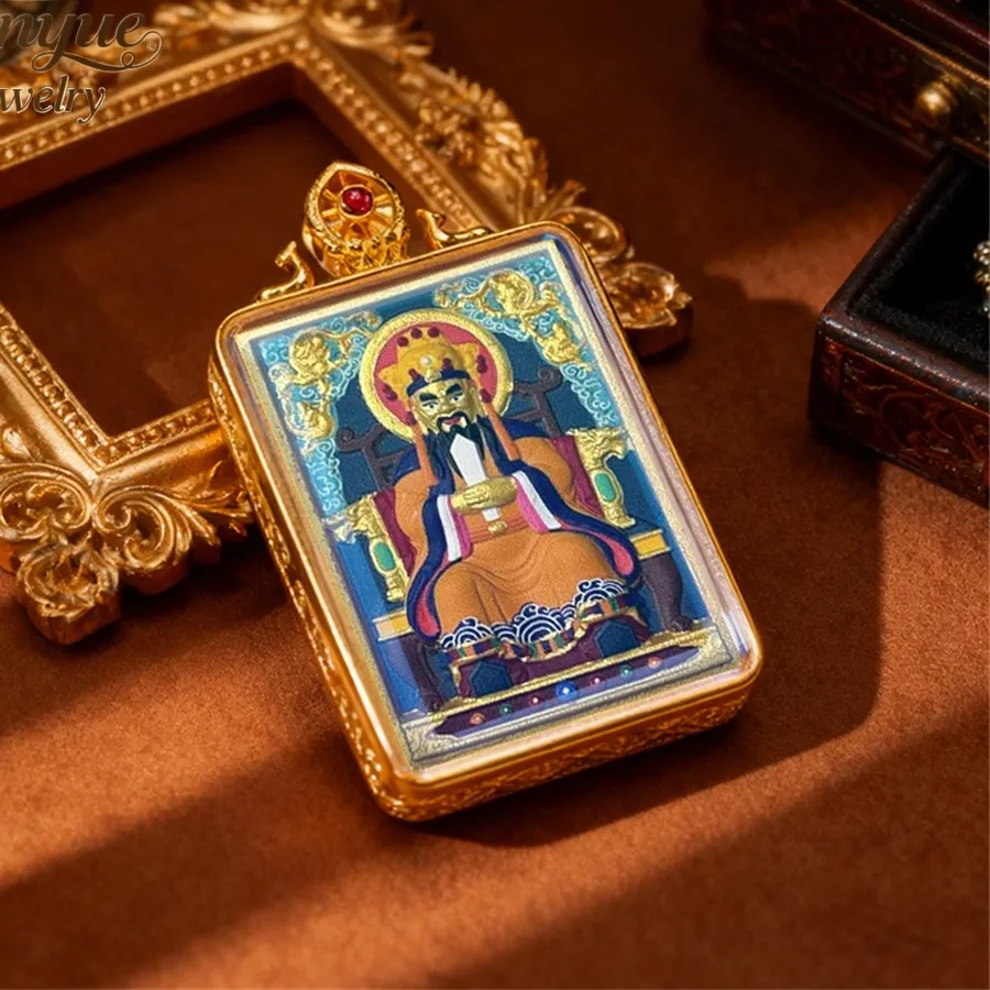 Authentic Amitabha Buddha, Yellow God Of Wealth, Green Tara, Zaki Lam, Painted Thangka Luxury Quality Jewelry Exquisite Amulets