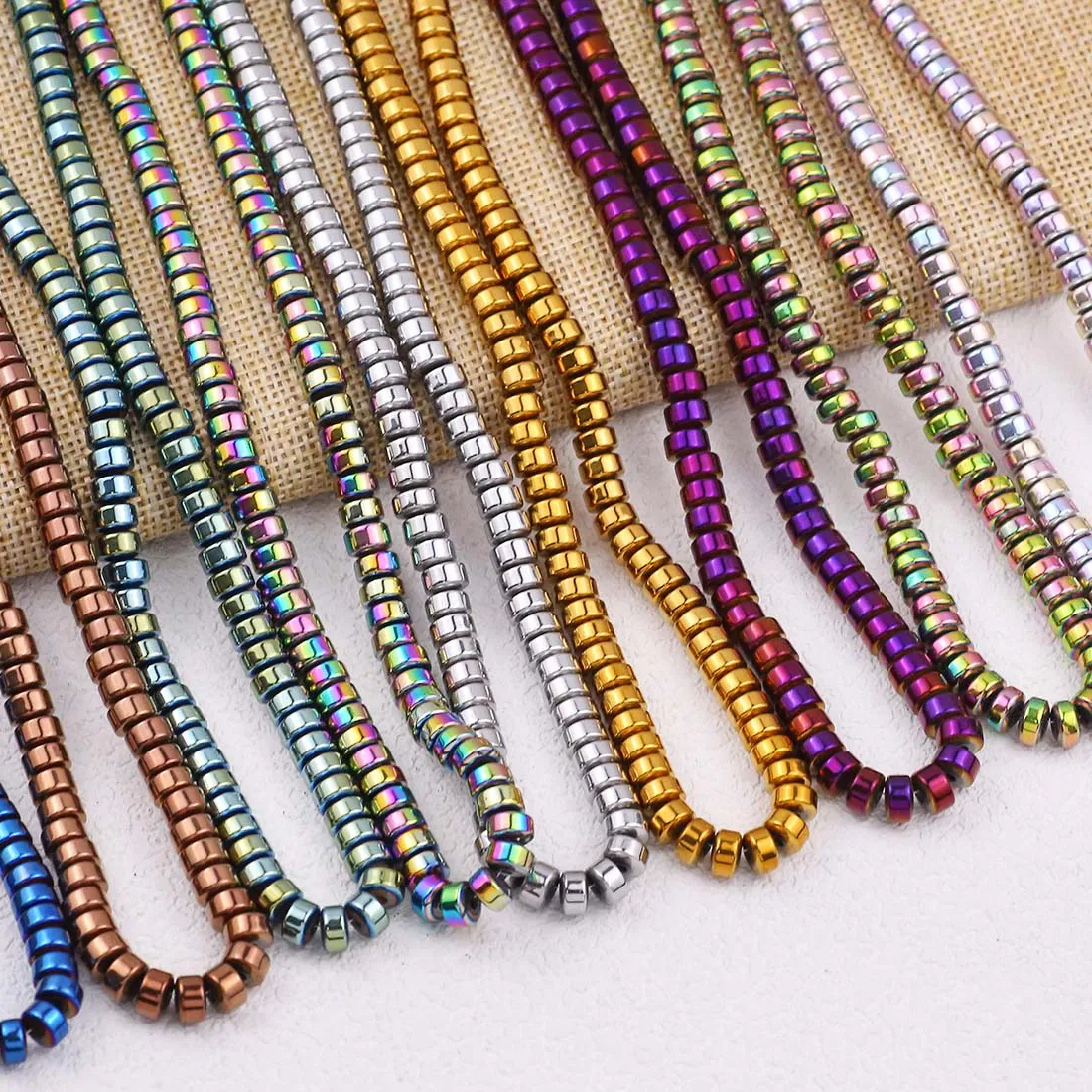 Authentic 3/4/6/8MM Flat Cylinder Natural Multicolored Hematite Stone Round Spacer Loose Beads For Jewelry Making DIY Bracelet Accessorise