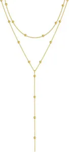 Authentic Lariat Gold Necklace for Women, Dainty Long Necklace 14K Gold Plated/Silver Y-Sh