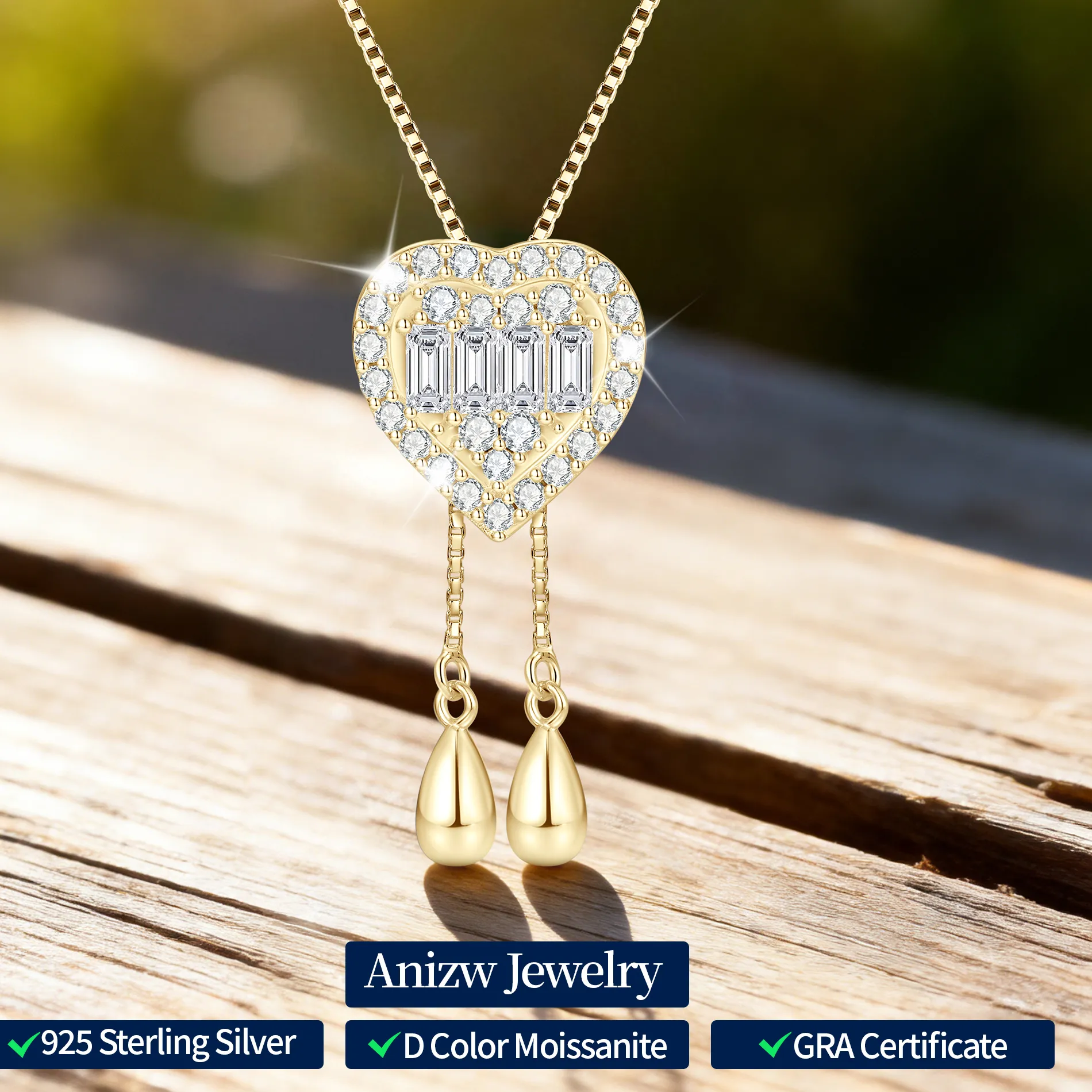 Authentic Moissanite Heart-Shaped Pendant Adjustable Tassel Necklace For Women 925 Silver 2026 Emerald Round Cut Lab Diamond Jewelry