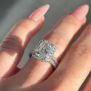 Authentic 2.28 TCW Radiant Cut Moissanite Halo Engagement Ring In 14k White Gold Plated