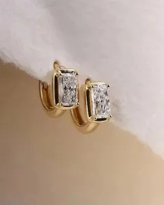 Authentic 2TCW Radiant Cut Lab Created Diamond Huggie Hoop Earrings 14k Yellow Gold Plated