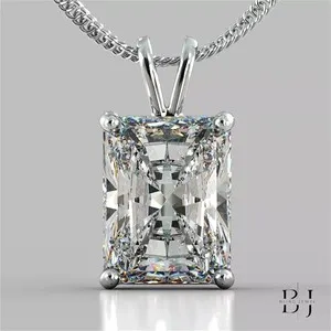 Authentic Radiant Cut 5.00 CT Moissanite Solitaire Wedding Pendant 14K White Gold Plated