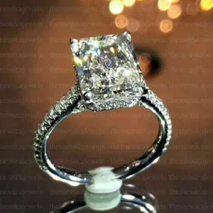Authentic Radiant Luminescence Moissanite Engagement Ring in 14k White Gold Plated