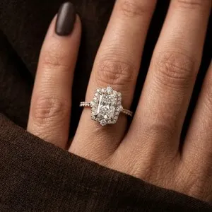 Authentic 2CT Radiant Cut Moissanite Halo Engagement Ring 925 Sterling Silver Gold Plated