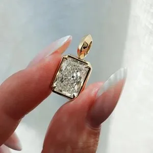 Authentic 4 Ct Radiant Cut Simulated Diamond Solitaire Pendant 14K Yellow Gold Plated