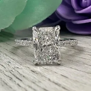 Authentic Radiant VVS1 Moissanite Solitaire Ring in 14K White Gold Plate