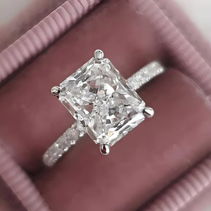 Authentic 3Ct Radiant Cut VVS Moissanite Engagement Propose Ring 14k White Gold Plated