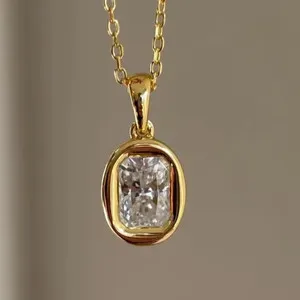 Authentic 1 CT Radiant Cut Bezel Moissanite Wedding Pendant 14K Yellow Gold Plated For Her