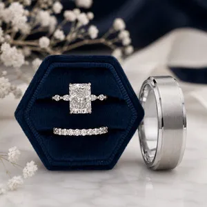 Authentic The Radiant Trinity Moissanite Ring in 14k White Gold Plate