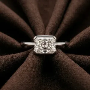 Authentic 1Ct Radiant Cut Moissanite Ring in Sterling Silver Gold Plated Ring For Her