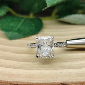 Authentic 3.00 Ct Radiant Cut VVS Moissanite Engagement Propose Ring 14k White Gold Plated