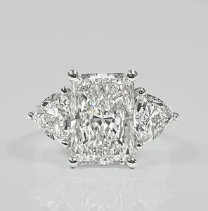 Authentic 4 Ct Radiant Cut Lab Created Diamond Three Stone Ring 14K White Gold Plated