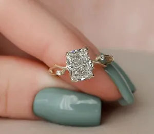 Authentic 2 CT Radiant Cut Moissanite Promise Ring for Women 14K White Gold Plated