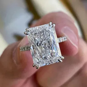 Authentic 4Ct Radiant Cut Lab Created Diamond Women Engagement Ring 14K White Gold Plated