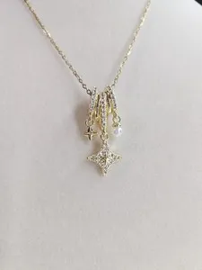 Authentic 18k Gold Plated Radiant Star, Faux Pearl Pendant Necklace