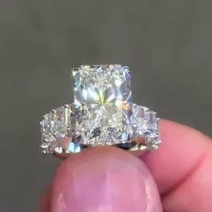 Authentic 6.70Ctw Radiant Cut Moissanite Hidden Halo Engagement Ring 14K White Gold Plated