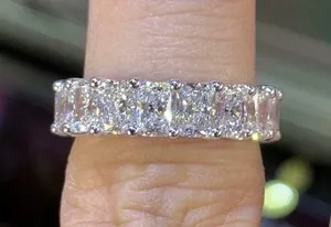 Authentic 4Ct Radiant Cut Lab Created Diamond Engagement Band Ring 14k White Gold Plated