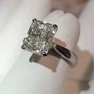 Authentic 3CT Radiant-Cut VVS1 Moissanite Solitaire Engagement Ring 14K White Gold Plated