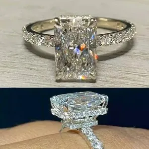Authentic 5Ct Radiant-Cut Moissanite Halo Engagement Ring 14k White Gold Plated