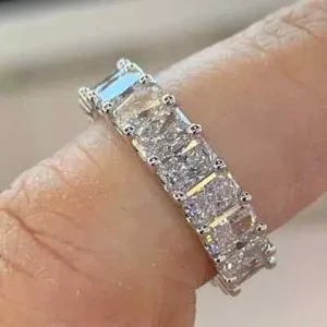 Authentic 14k White Gold Plated 6TCW Radiant Cut Lab Created Diamond Full Eternity Band