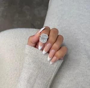 Authentic Huge 8Ct Radiant Cut Real Moissanite Halo Split Shank Ring 14K White Gold Plated