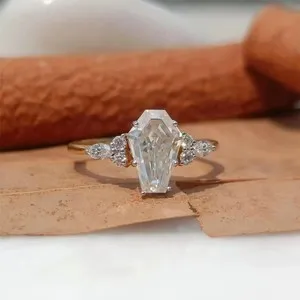 Authentic 3.00 CT Coffin Cut Moissanite Cluster Engagement Ring 14K Yellow Gold Plated