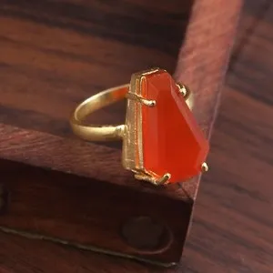 Authentic Gold Plated Coroline Ring Sterling Silver Coffin Chalcedony Ring Gemstone Ring